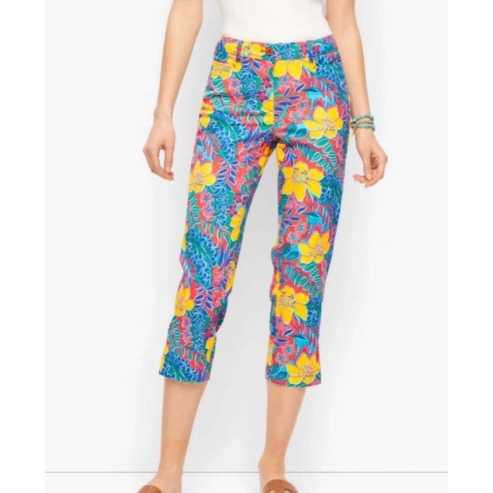 Talbots Women's Skimmer Pants Capri 14 Cotton Stretch Tropical Floral Resort